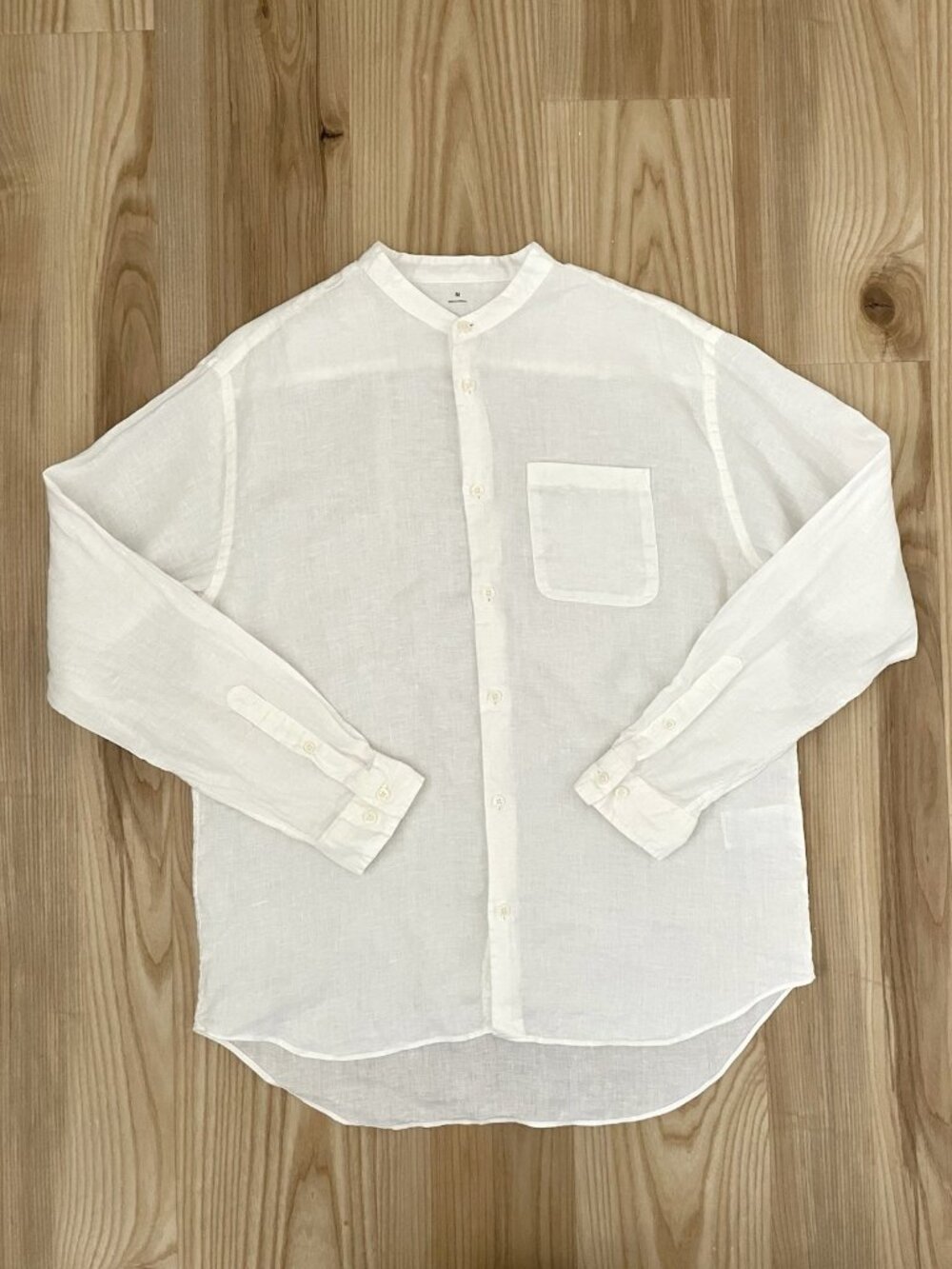 MUJI 100% Linen Oversized Mandarin Collar Button Front Top White size Medium